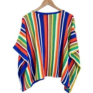 Ralph Lauren Womens Striped Linen Knit Poncho Size S/M Lagenlook Boho Festival
